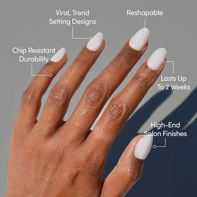 Glamnetic Press On Nails - Clean Girl | Short Oval White Fake Nails, Salon Quality Milky Nails | 15 Sizes - 30 Nail Kit with Glue
