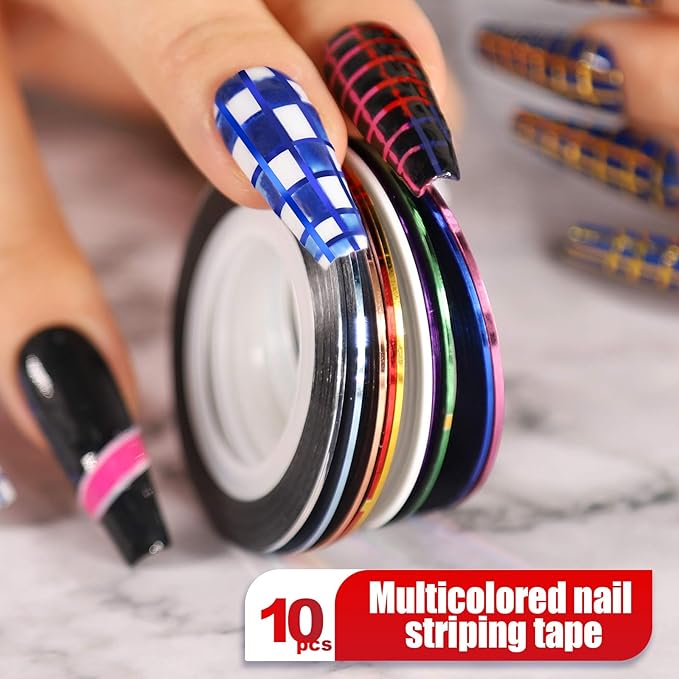Teenitor Nail Pen Designer,Stamp Nail Art Tool with 15pcs Nail Painting Brushes, Nail Dotting Tool, Nail Foil, Manicure Tape, Color Rhinestones for Nails-Black