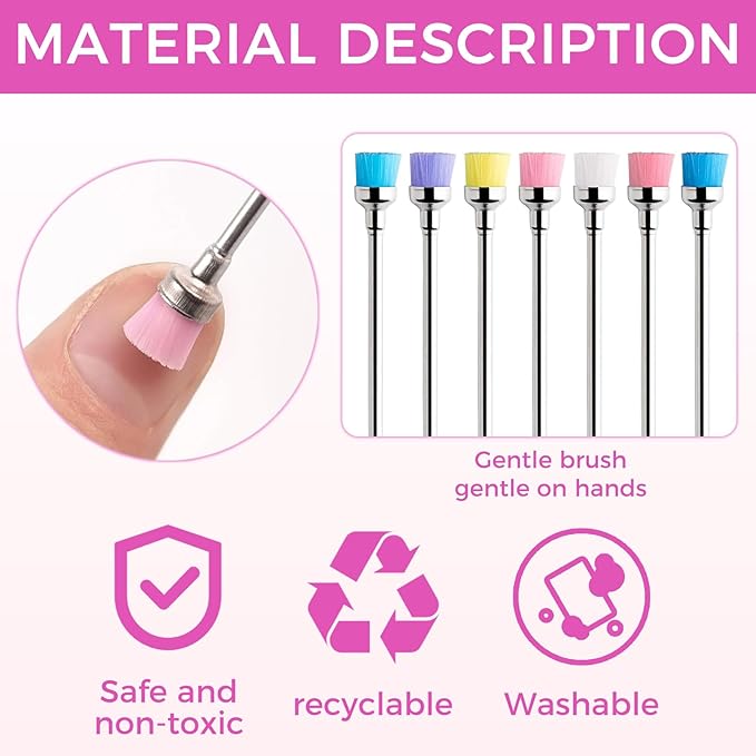 7PCS Nail Drill Bit Cleaning Brushes Set, Nail Dust Brush for Electric Drill Machine, 3/32" Shank Fit Most Nail Drills, Reusable Nail Art Tools for Salon & Home Use (Multicolor)