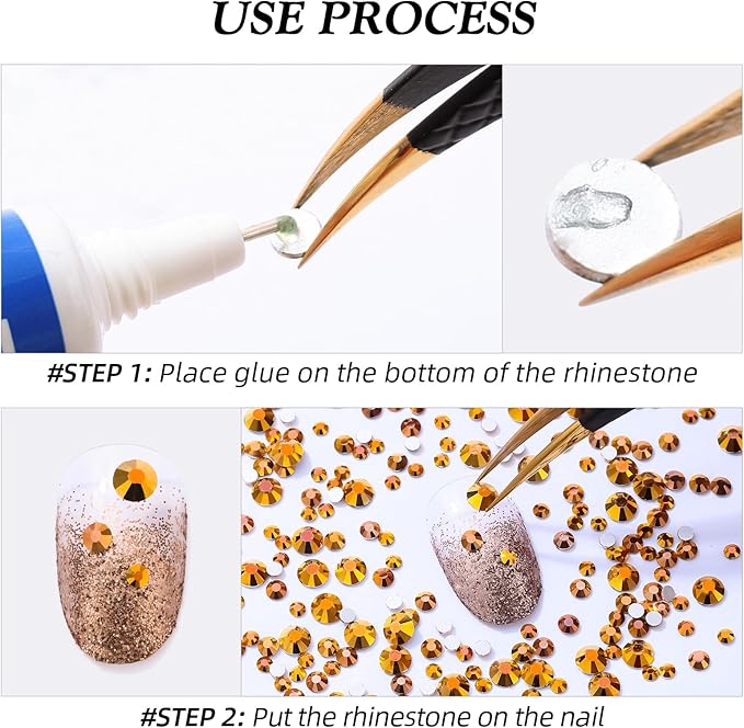 Gold Flatback Rhinestones, Glass Rhinestones for Nail Art and Craft, Glue Fix, Loose Crystal Gemstones(Gold, SS8, 1440pcs, 2.3-2.5mm)