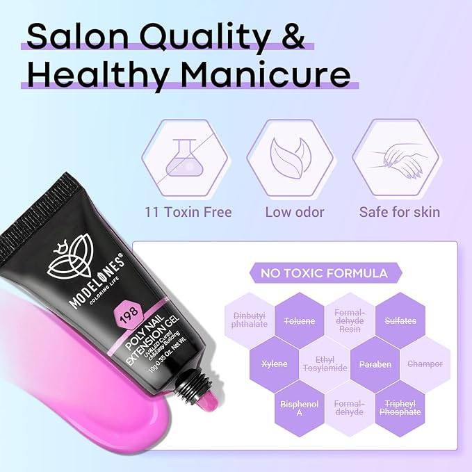 modelones 12 Colors Poly Nail Extension Gel Kit Pink Black White Red Glitter All Seasons Classic Colors Builder Nail Gel Set Holiday Manicure DIY Design Salon at Home Beauty Gifts