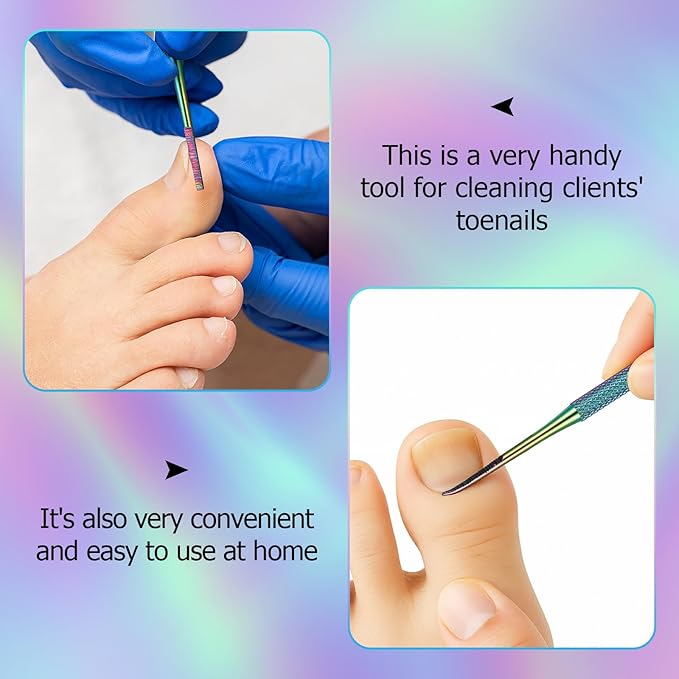 Mudder 6 Pack Ingrown Toenail Files Double Sided Toenail Lifters One Side Flat and One Side Curved Stainless Steel Manicure Treatment Removal Pedicure Tools for Feet Under Nail Cleaner (Rainbow)