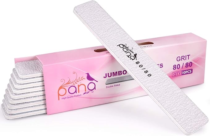 10PCS Jumbo Size PANA Professional Double Sided Nail Files - Zebra, 80/80 Grit - Emery Board Nail Buffering File Manicure Pedicure Nail Polisher Washable