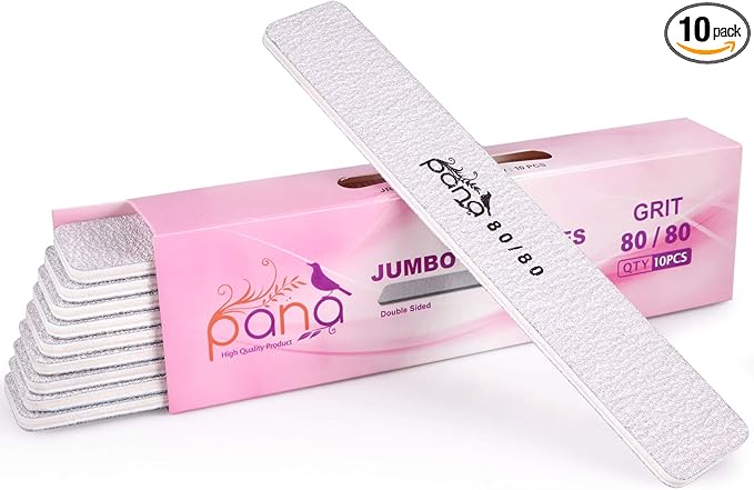 10pcs - PANA Jumbo Double-Sided Emery Nail File for Manicure, Pedicure, Natural, and Acrylic Nails - Zebra (Grit 80/80)