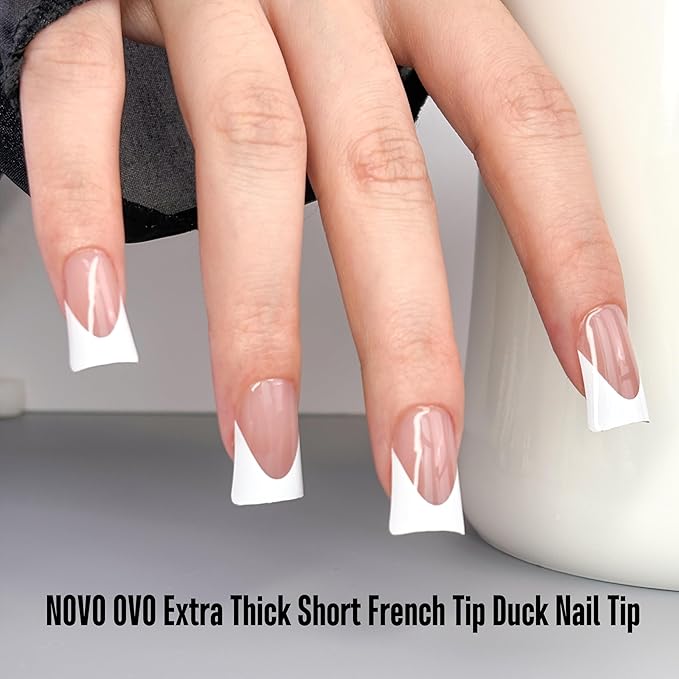 NOVO OVO Short Duck Nail Tips French Tip Press On BROWN PINK, Pre-designed Soft Gel Nail Extension, Need Buider Gel Top Coat, No Glue included, Full Cover Acrylic False Nails for DIY x 12 Sizes 240 pc