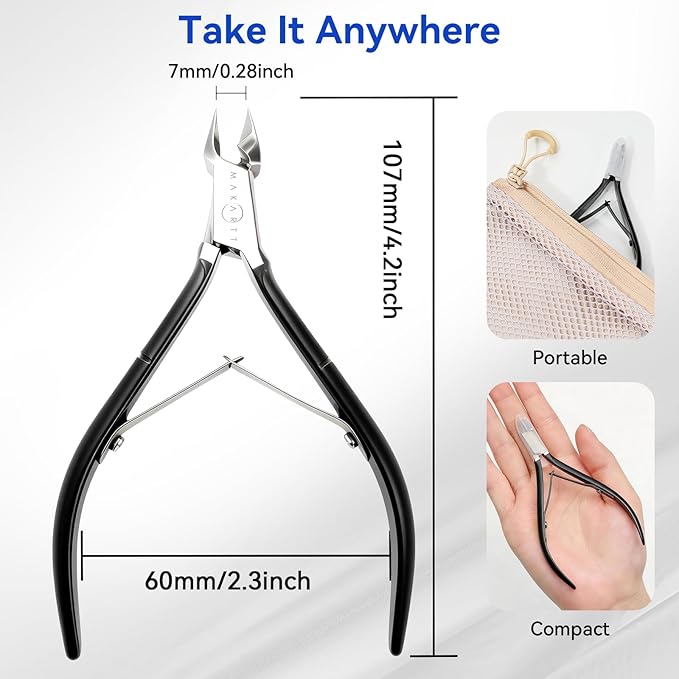 Makartt Cuticle Nipper - 7mm Full Jaw Stainless Steel Cuticle Trimmer, Double Spring Precision Cuticle Cutter, Ergonomic Portable Manicure Tool for Home & Salon Nail Prep and Care (1PC Black)
