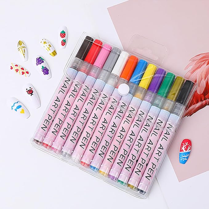 12 color Nail Art Pens Set for Girl, Nail Art Markers Set, 0.5mm Fine Tip Nail Doodle Pens, Upgraded Quick Dry Nail Polish Pens Kit for Painting dotting Liner Nails Design machin Tool Kit