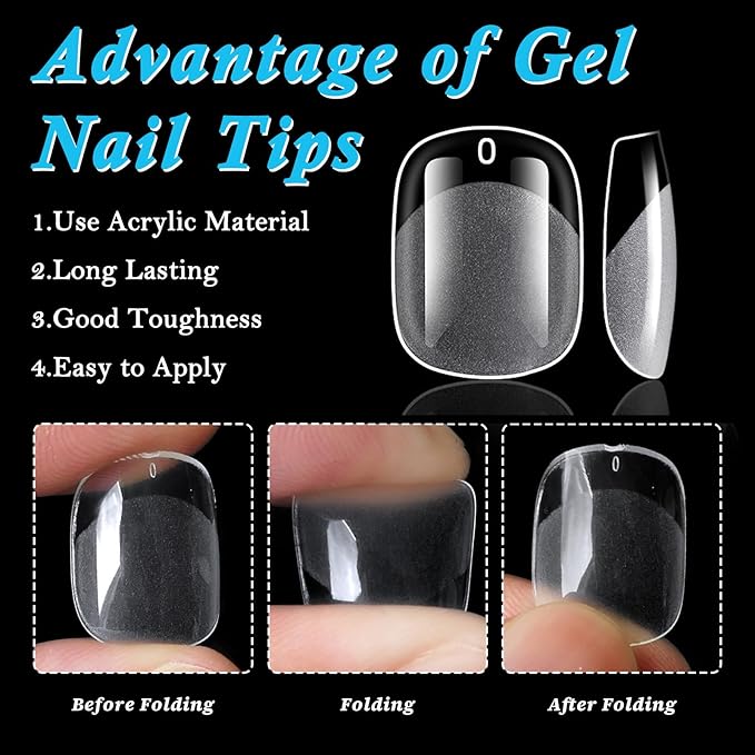 510pc Extra Short Round Square Nail Tips, Soft Gel Nail Tip XS Fake Nails Squoval Artificial Fingernail, 15 Sizes Full Cover Clear Press on Nail Short Square Acrylic Nails Tips for Nail Extension