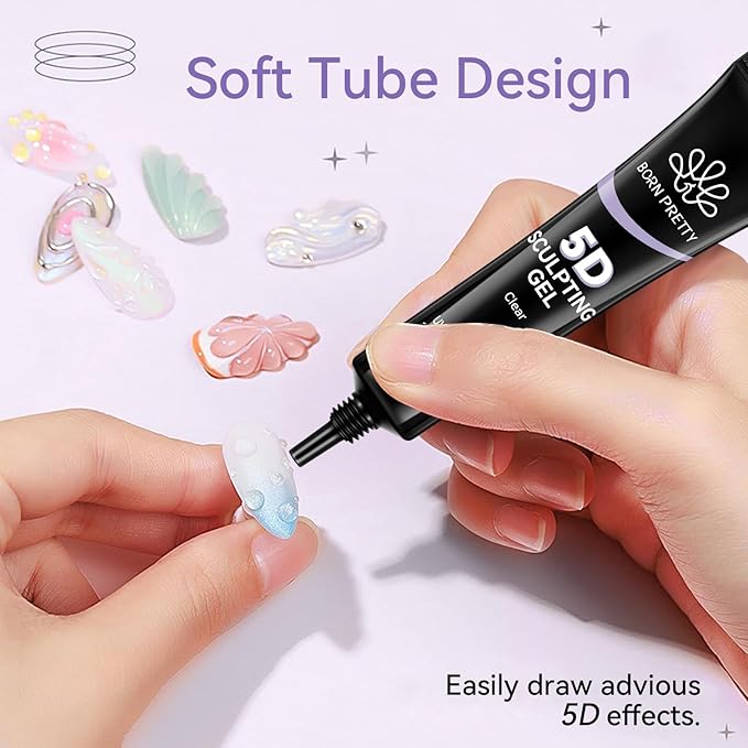 BORN PRETTY 5D Gel Nail Art,15ML Sculpting Gel Glue for Molding,Drawing,Sculpture,Gems and Decoration Nail Art Rhinestone Glue U V Light Cured No Wipe Nail Polish Salon & DIY Use for Women