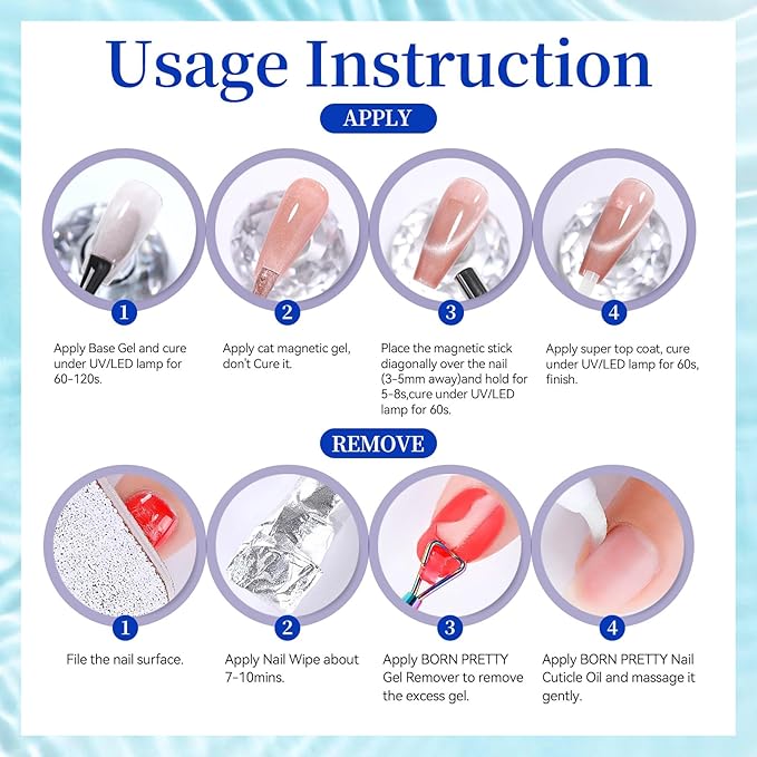 Born Pretty Cat Magnetic Eye Gel Nail Polish Set Spring Summer Crystal Glass Translucent Pastel Blue Pink Green Yellow Red Magnetic Gel Polish Soak Off U V Gel Polish 7ML 6PCS