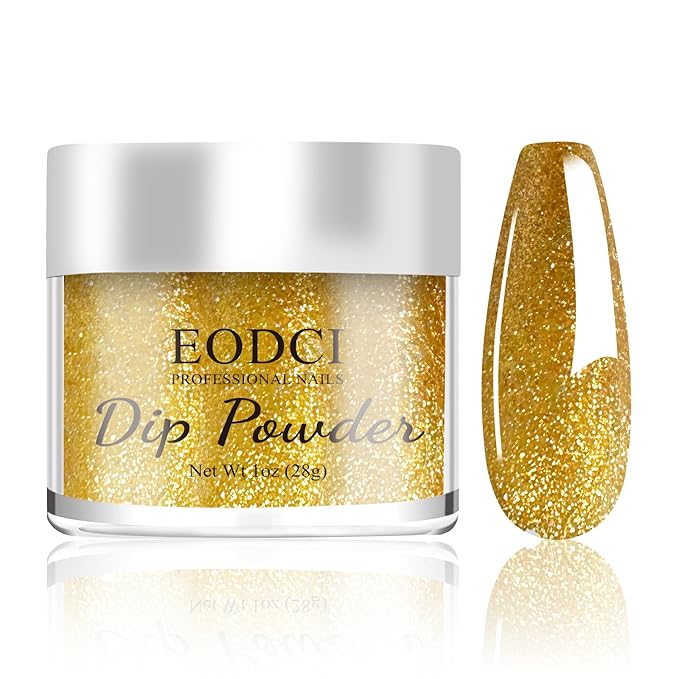 Salon Quality Glitter Gold Nail Dip Powder 1OZ Sparkle Glitters Nail Dipping Powder with Opal Foils, Smooth Fine Powder Easy to use for starters, Metallic