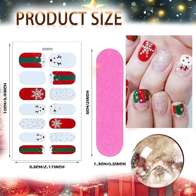 6 Sheets Christmas Nail Polish Strips 3D Green Xmas Trees Gel Nail Stickers Snowflake Self-Adhesive Xmas Holiday Full Wraps with Reindeer Santa Claus Elk Full Wrap Toenail Stickers for Women Nails DIY