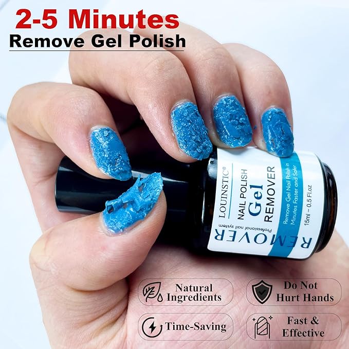 LOUINSTIC Gel Nail Polish Remover-2pcs Gel Polish Remover Kit with 100/180 & 600/3000 Grit Nail Files,2-5 Minutes Quick & Easy Gel Nail Polish Removal at Home, No Irritation,No Need to Soak or Wrap