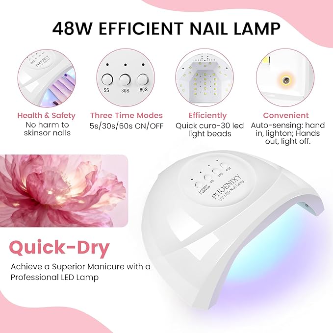 PHOENIXY 53 Pcs Gel Nail Polish Kit with U V Light Nail Drill, 35 Colors Gel Nail Kit 5 Pcs Glossy Matte Glitter Gold Sliver Top Base Coat Red for DIY Home Manicure Nail Sets Gift for Women