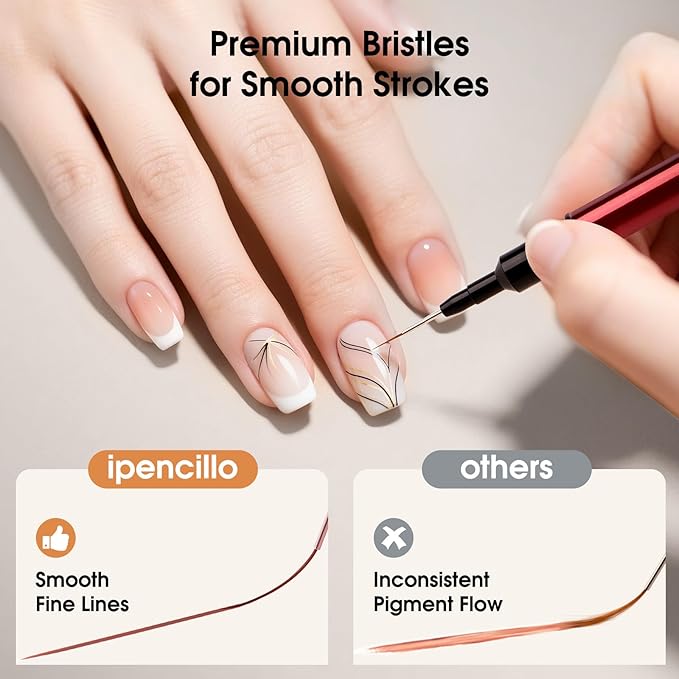 Nail Art Brushes, 6 Pcs Nail Liner Brushes for Nails, Nail Brushes for Nail Art Lines, Details, Edge and Plaid, Nail Design Brushes, Thin Nail Art Brushes Sizes 6/9/12/15/18/25 mm, Black