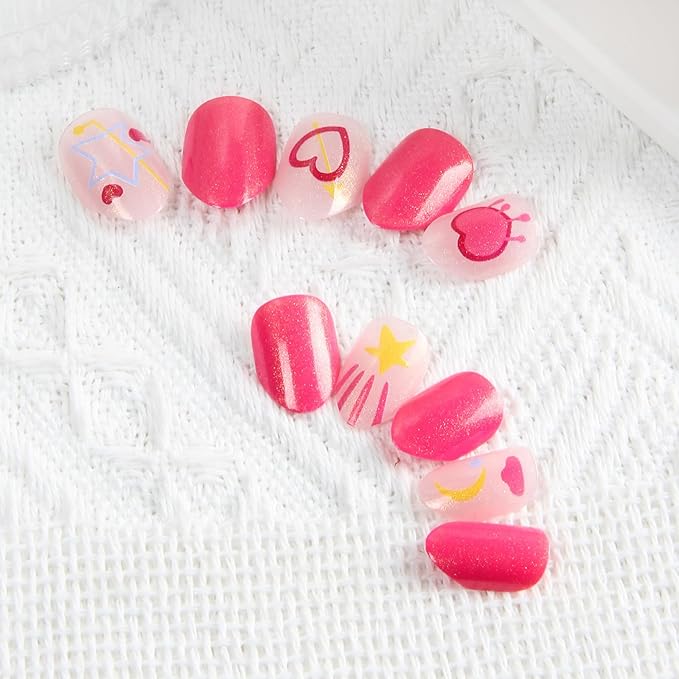 Cute Press on Nails for Kids,Girls Trendy Stuff Fake Nail Kit for Ages 6-12, Pre-glue Glitter Short Acrylic Nail Stick on Nails, Great for Girl Birthday Gifts, Parties&Makeovers Decoration