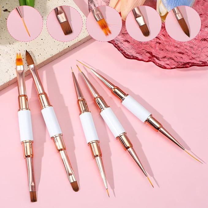5 Pcs Nail Liner Brushes Double-Ended Nail Art Brushes Set Gel Polish Detail Nails Art Brush Professional Thin Nails Arts Brush for Gel Polish Acrylic Application DIY Manicures & Salons