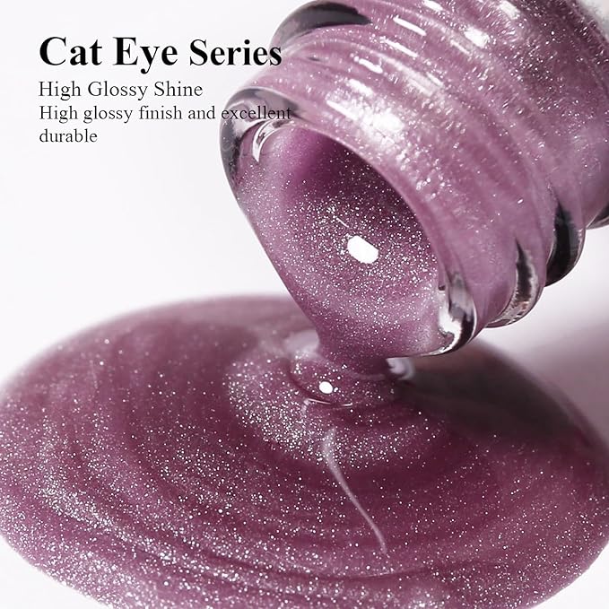 Imtiti Glass Pink Cat Eye Gel Nail Polish with Magnet, Holographic Glitter Shimmer Magnetic UV Gel Polish for Nail Art Soak off UV Led