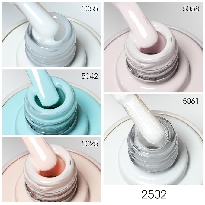 VENALISA 10 ML White Gel Nail Polish Set with DIY Nail tips Kit, 5Pcs White Blue Baby Pink Red Glittle Pastel Gel Polish Color High Gloss Soak Off U V Nail Manicure Salon DIY