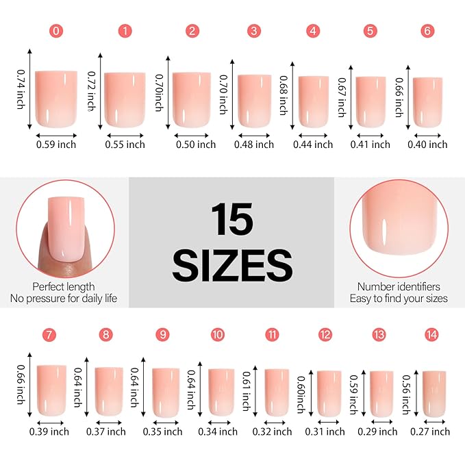 AILLSA RealFit Nude Pink Press On Nails Short Square - Pre-Shaped 4 in 1 False Nails Set, Long-Lasting Nail Extensions for Salon Home DIY Gifts 150 PCS
