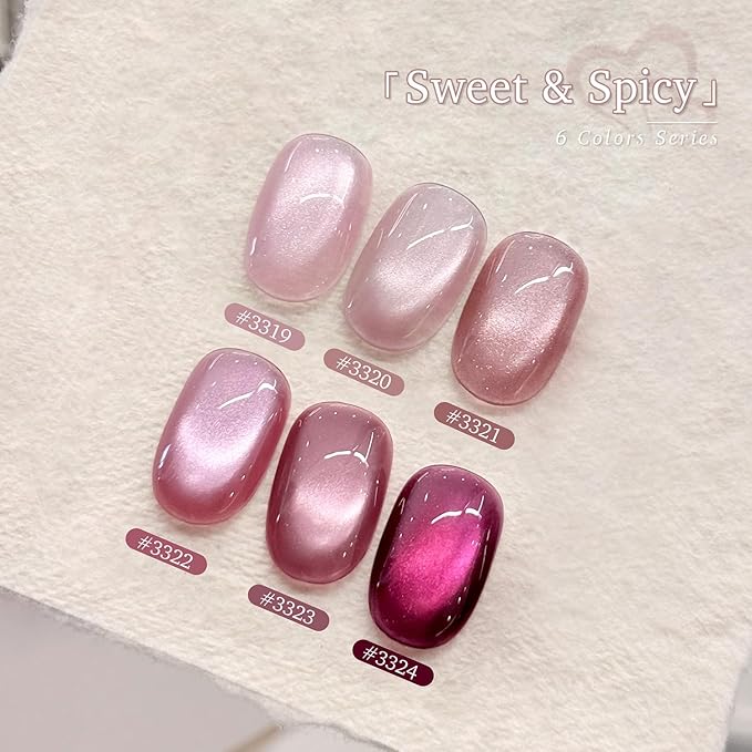 GAOY Pink Cat Eye Gel Nail Polish Set with Magnet 6 Colors, Holography for Valentine's Date Night Nails, Sweet & Spicy DIY Manicure