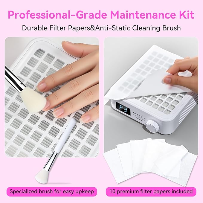 Makartt Professional Mini Nail Dust Collector – Powerful Dust Collector Nail Tech Quite Suction Machine for Acrylic Nails Manicure & Pedicure Salon & Home Use Includes 10pcs Filters & Dust Brush