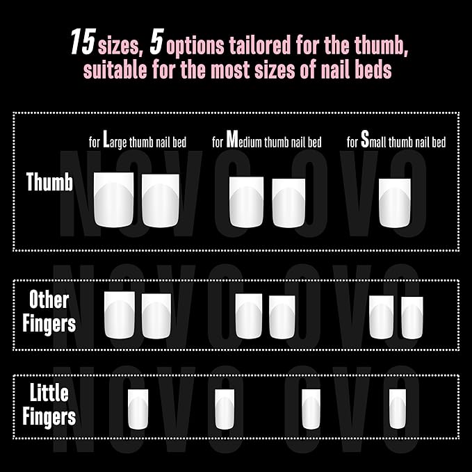 NOVO OVO Short Sharp Square White French Tip Nail Tips Press on MILKY WHITE, Need Builder Gel Top Coat Nail Glue, Soft Gel Fake Nail Extension, Full Cover False Nails for Salon DIY x 15 Sizes 240 pcs