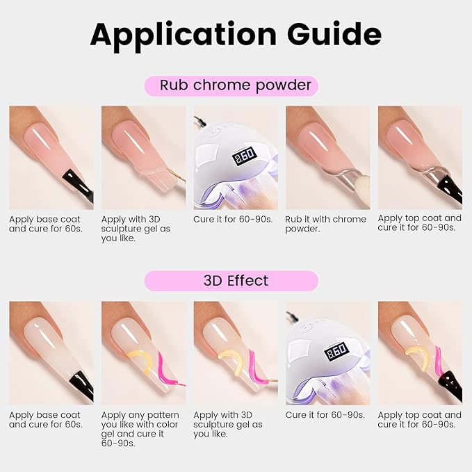 RARJSM 3D Sculpting Gel Clear Painting Gel Polish Nail Art Designs No Wipe Chrome Nail Powder Nails Charms Rhinestone Decoration Adhesive Glue Drawing Painted Sculpture Hard Gelpolish Curing Requires