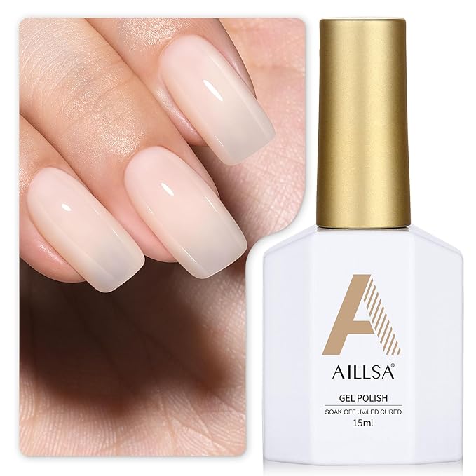 AILLSA Off White Gel Nail Polish Nude White Jelly Gels Nail Polish Light Color Translucent Soak Off U V Polish Beige Natural Gel Polish for Nail Art Manicure DIY at Home 0.51 Fl Oz /GB47