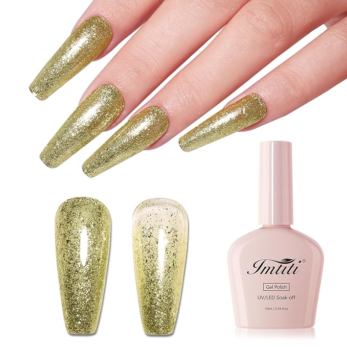 Imtiti 10ml Green Yellow Glitter Gel Nail Polish Long Lasting Soak Off UV Led Christmas Gel Polish Salon DIY at Home Gift for Women 1Pcs