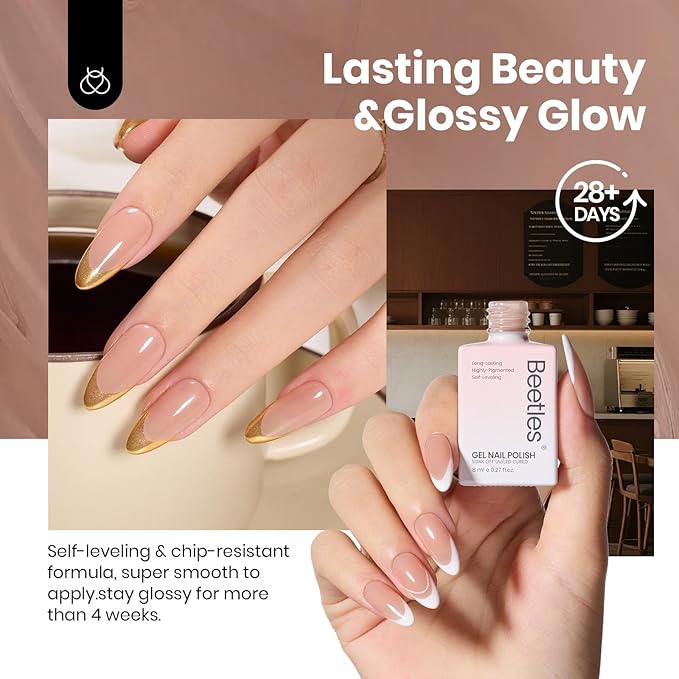 Beetles Nude Brown Gel Nail Polish - 8ml Hema Free Natural Nude Jelly Gel Polish Nail Concealer Fall Color Sheer Translucent Effect Soak Off UV Oat Latte Collection Nail Art Manicure Gift for Women