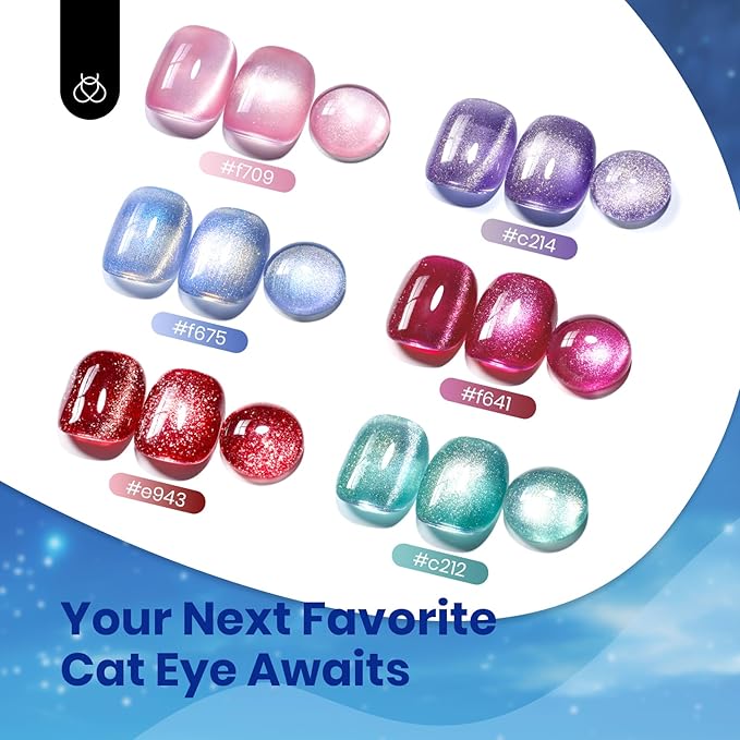 Beetles Blue Cat Eye Gel Polish, 15ML Cat Eye Glitter Gel Polish with Magnet Soak Off UV Shimmer Velvet Gel Stellar Blue Series French Nail Art Manicure Gifts for Women