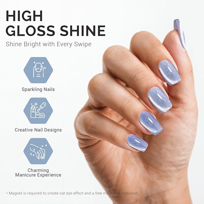 MelodySusie Jeweliver Cat Eye Gel Nail Polish, 0.5 Fl Oz Light Blue Glitter Holographic Magnetic Nail Polish with Magnet, UV Nail Polish for Nail Art Manicure Salon DIY at Home C54