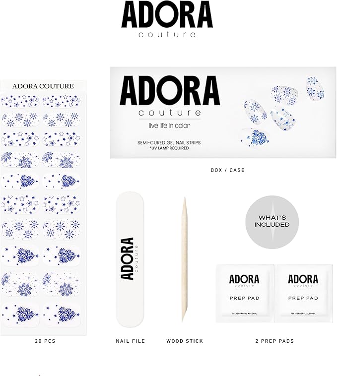 Semi-Cured Gel Nail Strips - 20 Salon-Quality Gel Sticker with UV Light Required, Long Lasting, Easy Application & Removal, Includes Prep Pad, Nail File, Wooden Stick (Frosted Porcelain)
