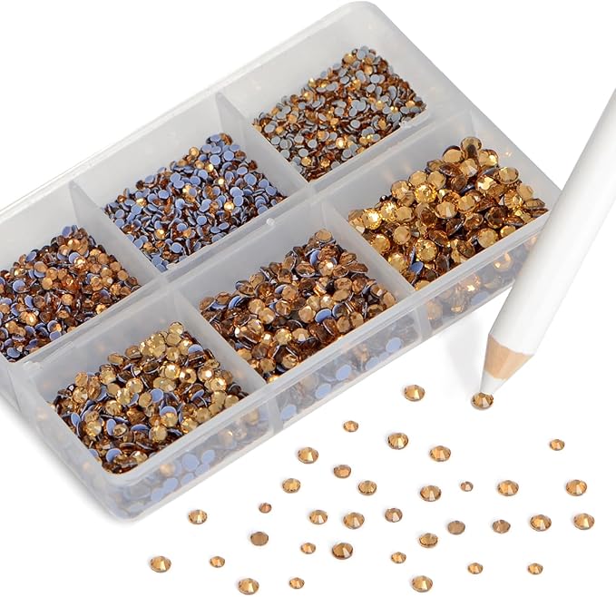 NCB Hotfix Iron on 8000pcs Crystal Rhinestones Round Gem for Crafts Decoration DIY Jewelry Making with a Picking Pen (Crystal Yellow, 6Sizes SS3-SS12)