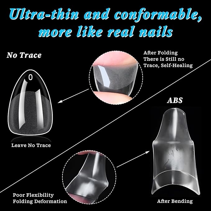 LoveOurHome 420pc Almond Fake Nails Short gel Nail Tips XS Stiletto Press on Nails Clear Almond Nail Tips Full Cover Short False Artificial Fake Fingernail for gel Extension Acrylic Nails Press on