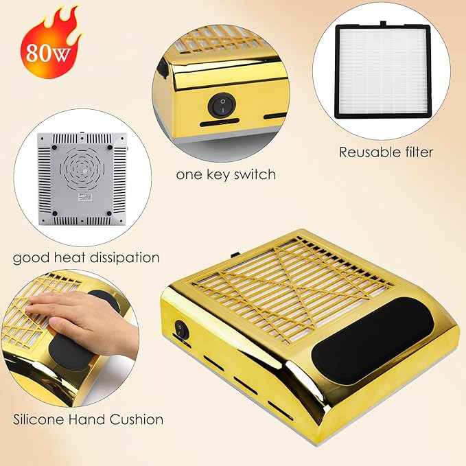 CoFashion 80W Suction Dust Collector for Acrylic Nails - Professional Extractor Fan for Manicure Salon - Dust Collector When Using Drill & File
