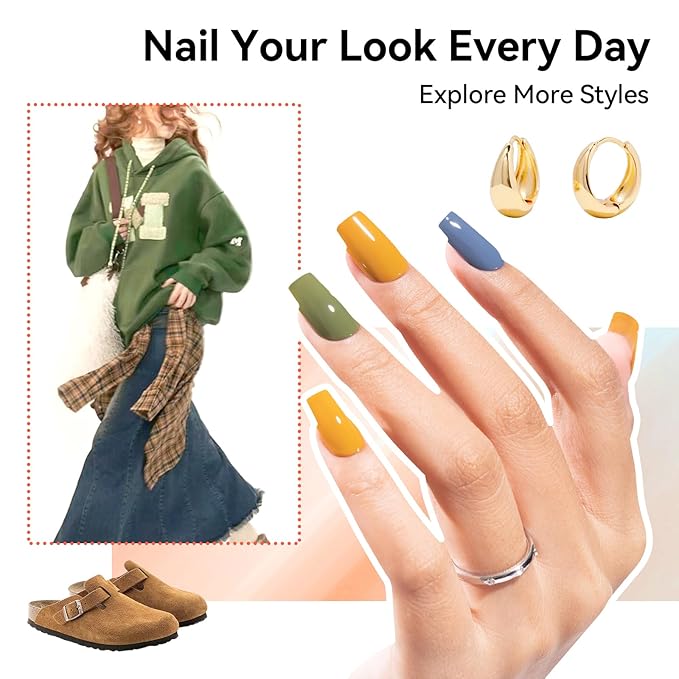 Nail Polish Set Non Gel 6 Colors Burgundy Red Yellow Green Grey Quick Air Dry Nail Polish, No-Toxic, Hema-free, Nail Lacquer Manicure Art DIY at Home Valentine's Day Gift for Women