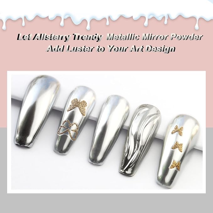 Allstarry Silver Chrome Nail Powder, 2pcs Metallic Mirror Effect Dust Glitter Glazed Manicure Decoration Reflective Pigment for Gel Polish Nail Art Decoration Resin Craft, Festivals - Silver