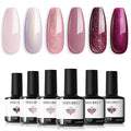 modelones Gel Nail Polish Set, 6 colors 2026 Neutral Nude Pink Gel Polish Pearl White Burgundy Red Shimmer Peach Pink Galaxy Grape Purple Glitter Nail Polish DIY Nail Art Manicure Gift