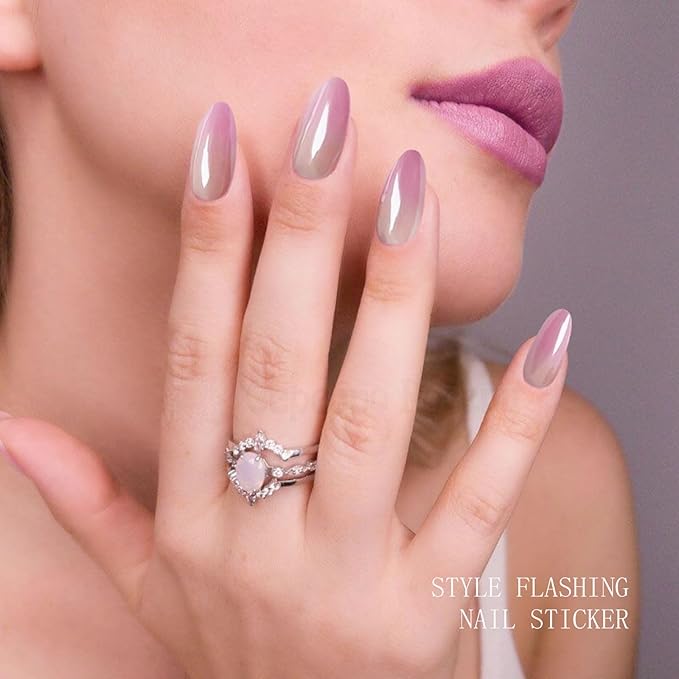 JMEOWIO Gel Nail Stickers Purple Pink Semi Cured Gel Nail Strips Wraps UV/LED Nails Art Design Decoration Accessories
