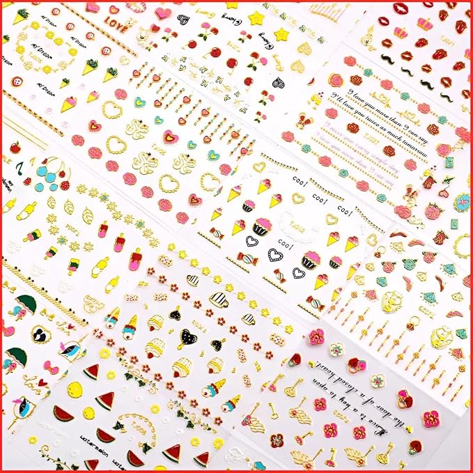 30 Sheets Valentine's Day Nail Art Stickers 3D Self-Adhesive Red Heart Nail Decals Cute Rose Lip Kiss Nail Supplies DIY Acrylic Nails Decoration Accessories for Women