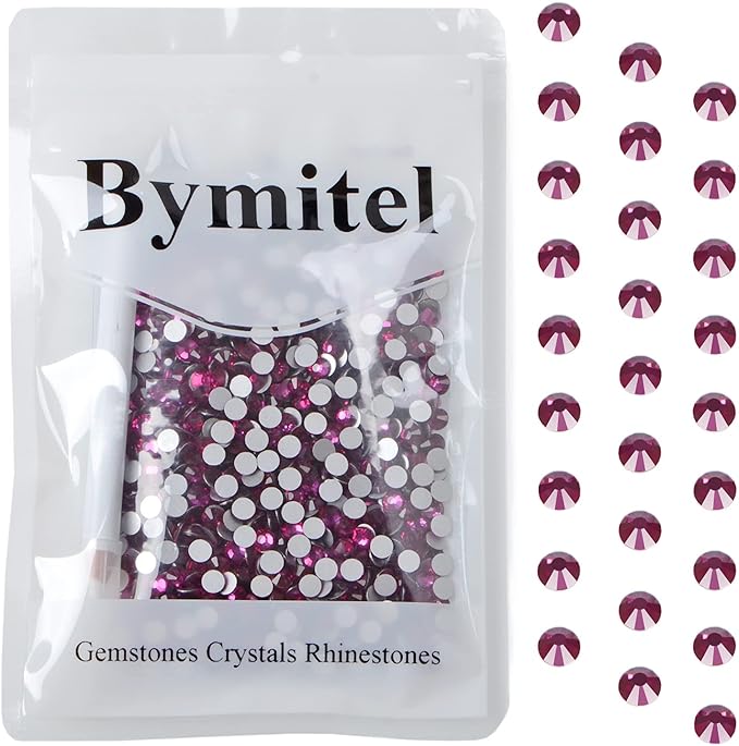 1440PCS Art Nail Rhinestones Non Hotfix Glue Fix Round Crystals Glass Flatback for DIY Jewelry Making with one Picking Pen (ss20 1440pcs, Fuchsia)