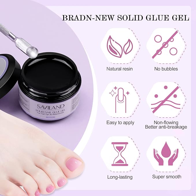 SAVILAND Toenail Tips and Solid Glue Gel: 500 PCS Clear Press on Toe Tips with Nail Glue Gel Base & Top Coat U V Light Pedicure Kit for Salon Home DIY Gift For Women
