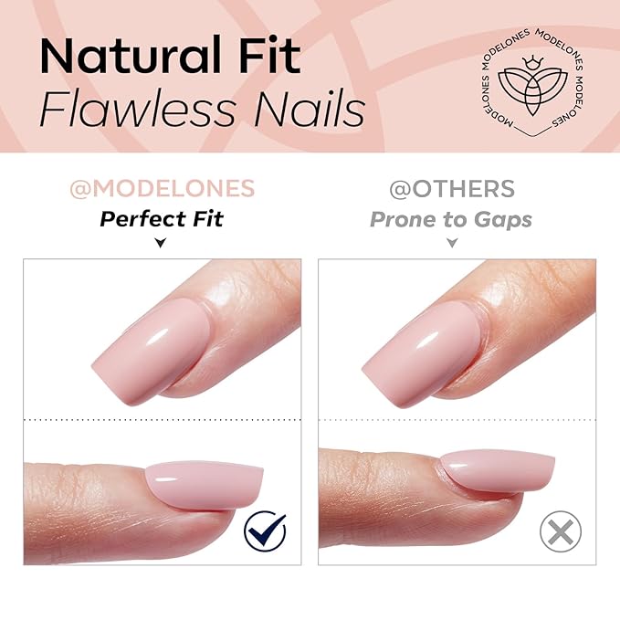 Modelones Nude Pink Press on Nails, Spring Short Square Fake Nails, Semi-Transparent Reusable Nail Kit with Nail Glue Adhesive Tabs Mini Nail File, Nails Press Ons 32Pcs16 Sizes, Women Girl Gift