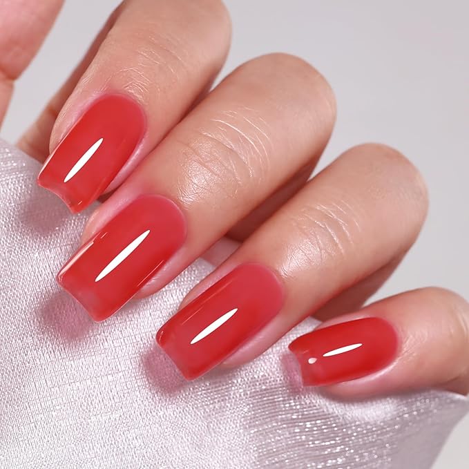 Jelly Gel Polish, Light Red Jelly Nail Gel Polish Translucent Spring Summer Sheer Soak off UV LED for Nail Art DIY Manicure 0.5 Fl Oz