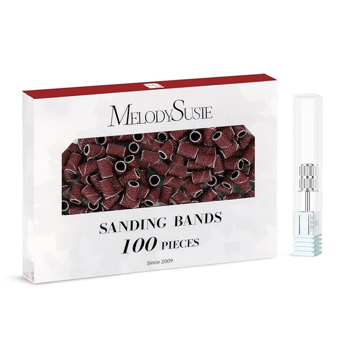 MelodySusie 100 Pcs Nail Drill Bits Sanding Bands for Nail Drill 80 Coarse Grit Nail File Sanding Bands for Acrylic Nails Gel Manicures and Pedicure