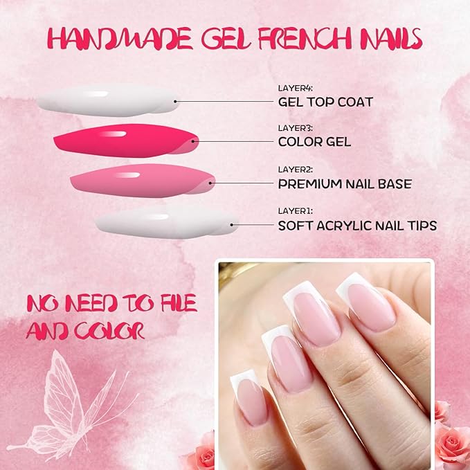 AddFavor 120pcs White French Tip Press on Nails Medium Square Fake Nails Nude False French Tip Nails Press ons Nail Acrylic Artificial Stick Nail with Adhesive Tab for Women Girls