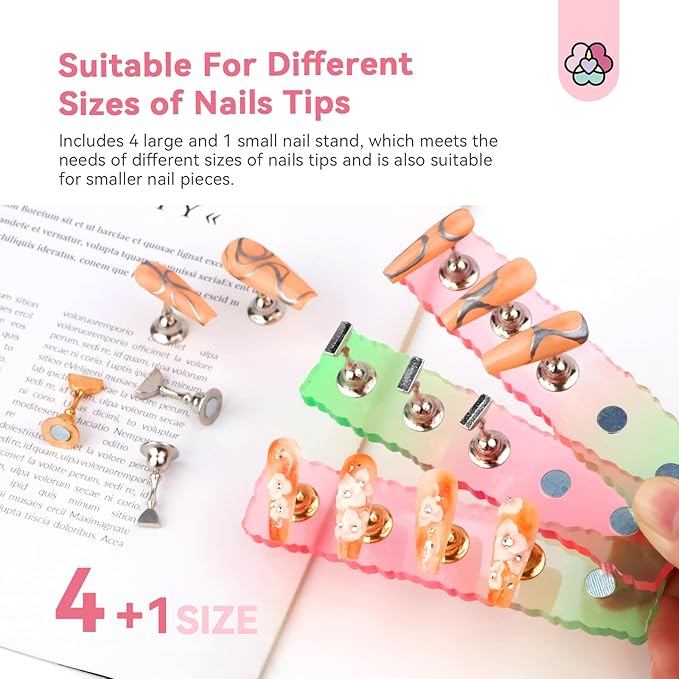 SAVILAND Nail Stand for Press Ons Display:15pcs Nail Stand Set 3X Strong Magnet Nail Holder for Painting Nails Fake Nails Flase Holder Iridescent Acrylic Nails Art Adhesive Putty Nail Tools Home DIY