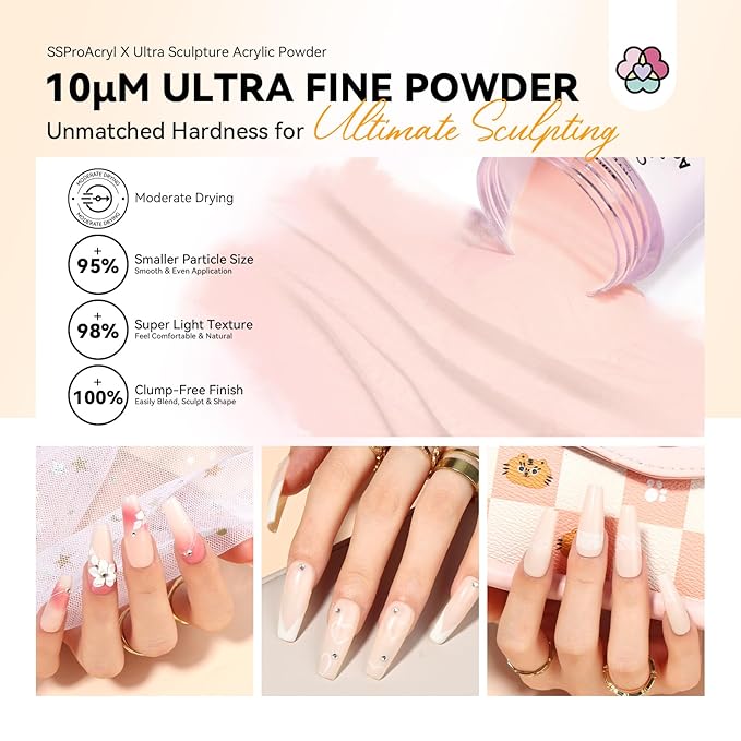 SAVILAND Nude Acrylic Powder: Smooth & Healthy Keratin Acrylic Nail Powder Ultra-High Blend Tech Professional Powder for Beginner Nail Extension & 3D Carving Home Travel